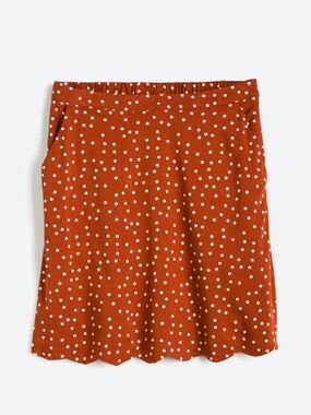 41 Hawthorne Polka Dot Burnt Orange Verna Scallop Hem Skirt, XL Petite